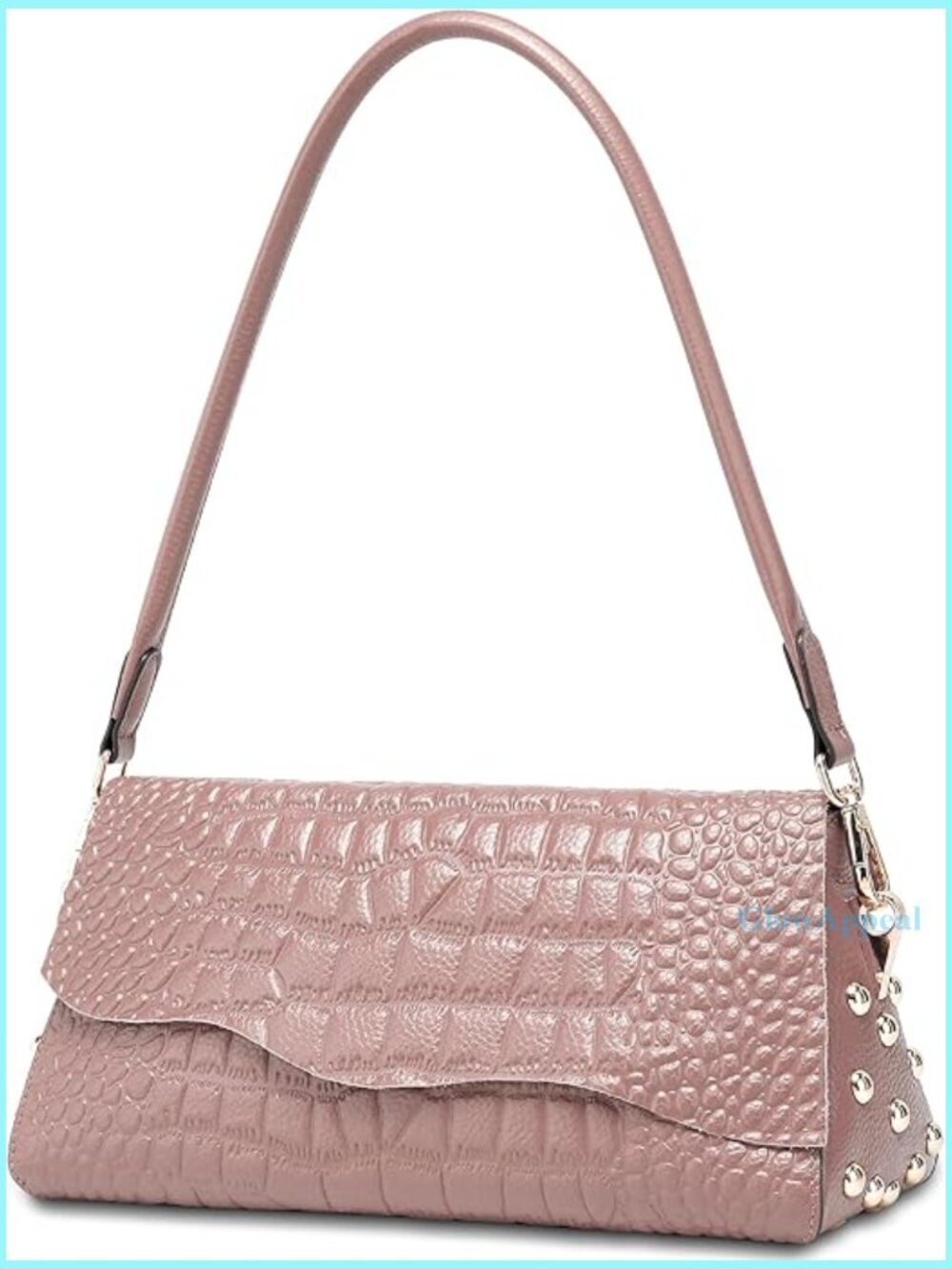 Genuine Leather Shoulder Bag with Crocodile Pattern, Adjustable Strap